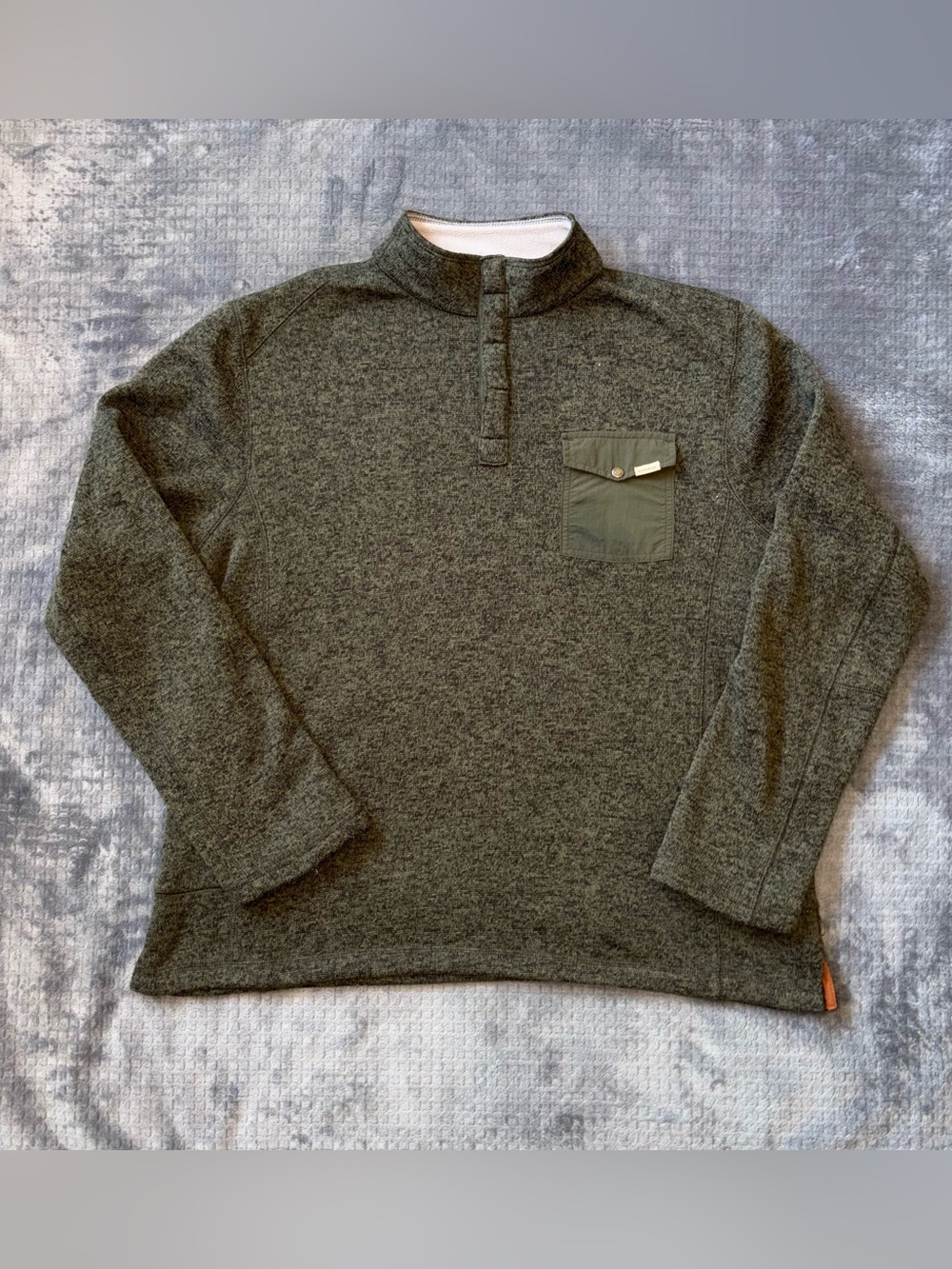 Woolrich Mens XL Quarter Snap Button Fleece Pullover Olive Green Outdoor Hiking